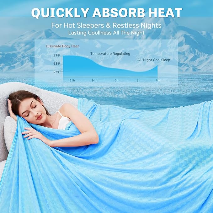 AmyHomie Cooling Summer Blanket with Double Sided Cold Effect, Breathable, Lightweight, Arc-Chill Q-Max>0.5 Cool Fiber, for Hot Sleepers Night Sweats, Dark Gray Checkered, 90"x90"Queen Size