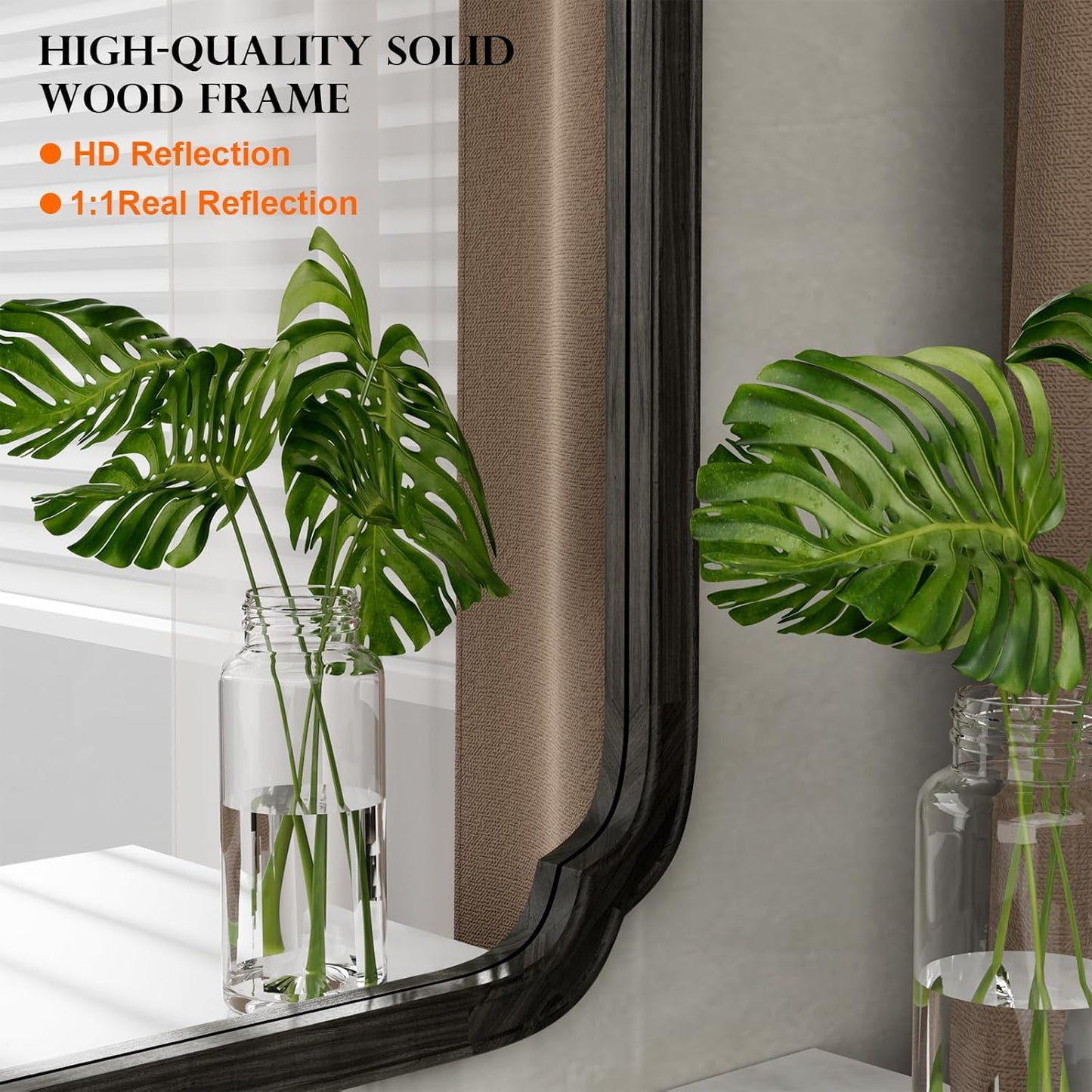 WallBeyond 20" x 30" Rounded Corner Arch Wall Mirror with Wood Frame for Entryway, Living Room or Bedroom Home Decor - Light Woodgrain [20" x 30" Black]