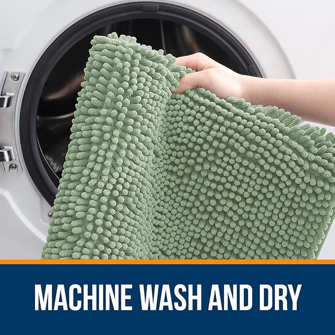 OLANLY Bathroom Rugs 50x30, Extra Soft Absorbent Chenille Bath Rugs, Rubber Backing Quick Dry, Machine Washable Bath Mats for Bathroom Floor, Tub and Shower, Home Decor Accessories, Sage Green