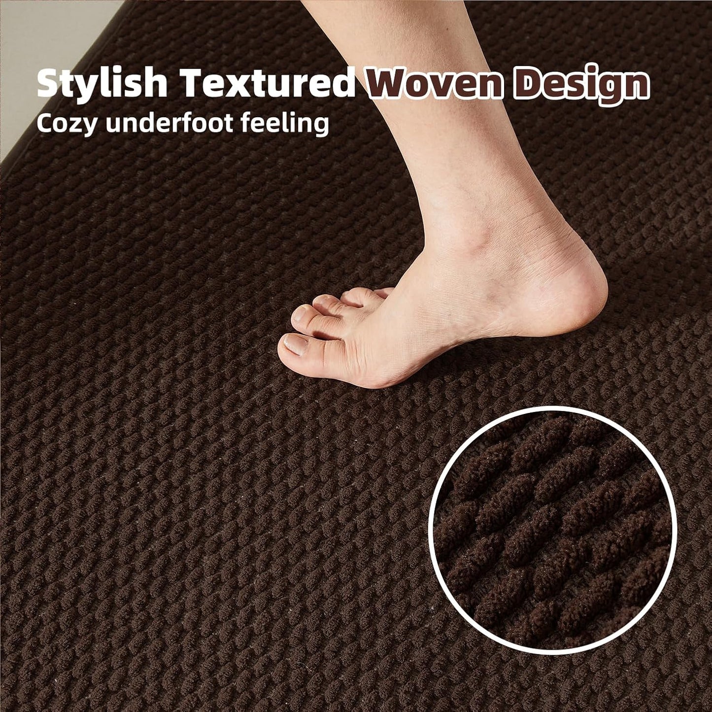 Large Bathroom Rugs Non Slip Washable Bath Rugs Super Absorbent Bathroom Rug Thin Quick Dry Low Pile Bath Mats, Brown 36"x60"