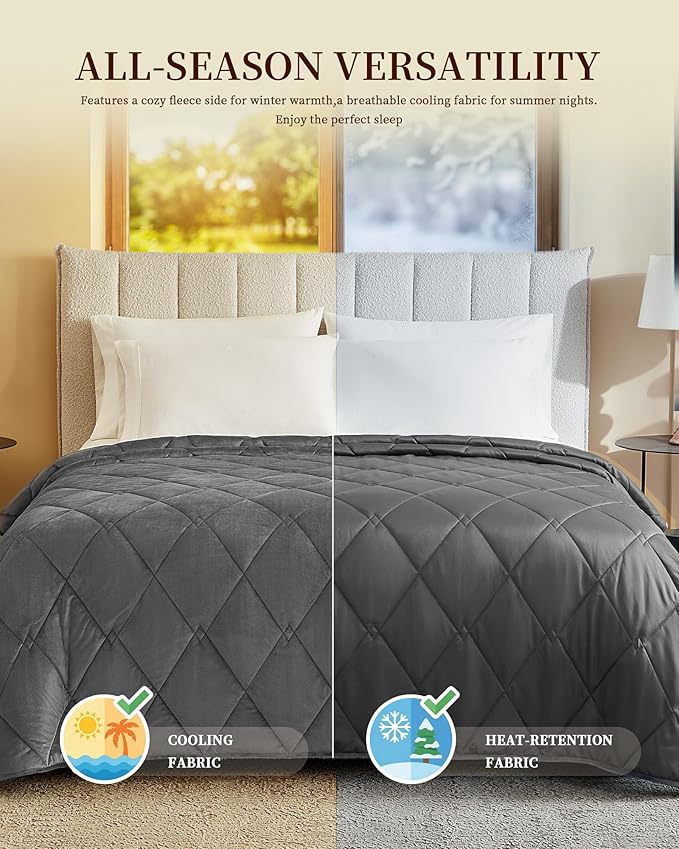 L'AGRATY Queen/King Size Weighted Blanket for Adults 30lbs, 80"x87" — Cooling Breathable Heavy Blanket with Glass Beads for Sleeping Perfect Hot Sleepers & Couples Machine Washable All-Season Grey