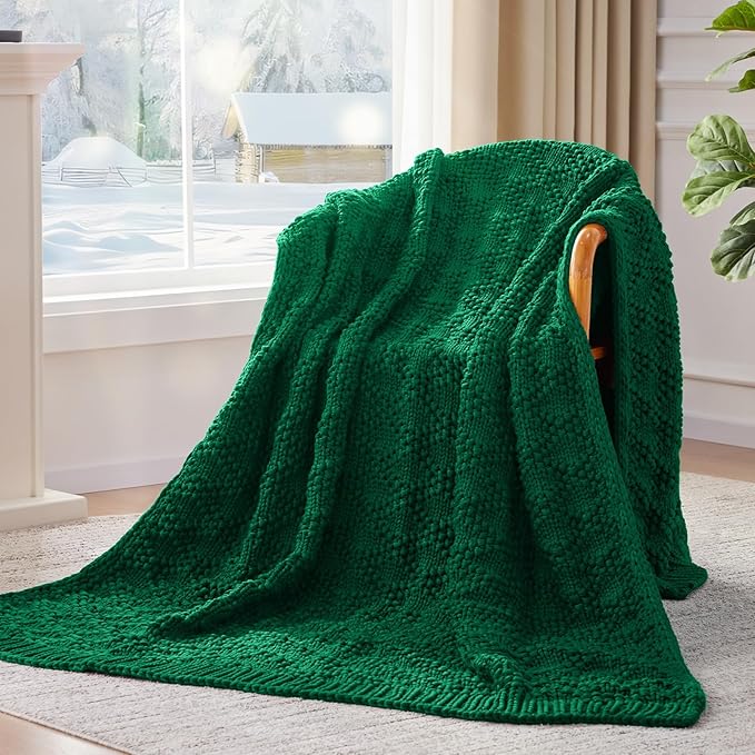 Knitted Weighted Blanket for Adult, Chunky Knit Weighted Throw for Sleep 60"*80" 17lbs, Cooling Breathable Machine Washable Heavy Blanket for Room Decor (Green, Queen)