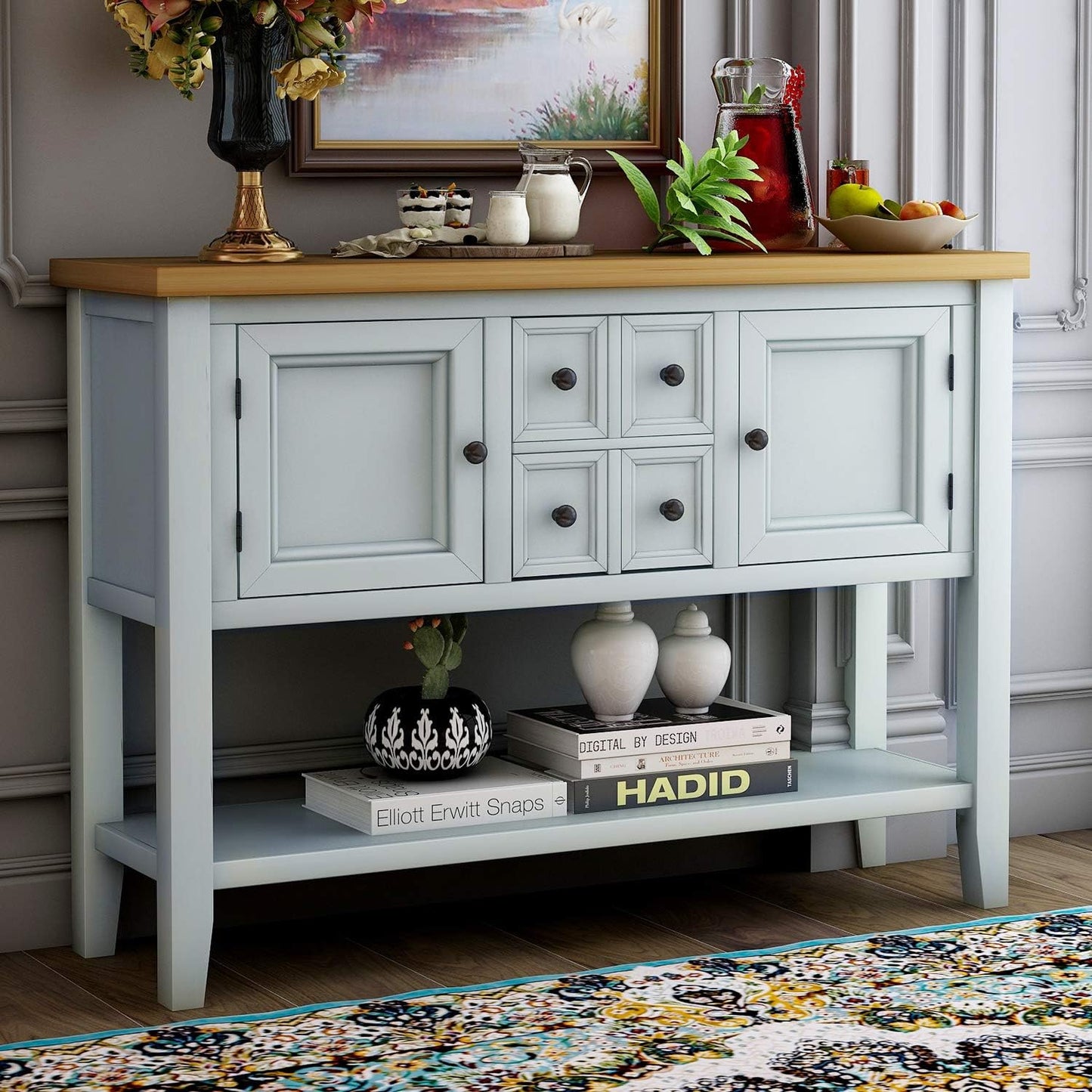 Merax Modern Wood Buffet Sideboard with Drawers and Bottom Shelf Console Table for Living Room Dinning Room Kitchen (Lime White)