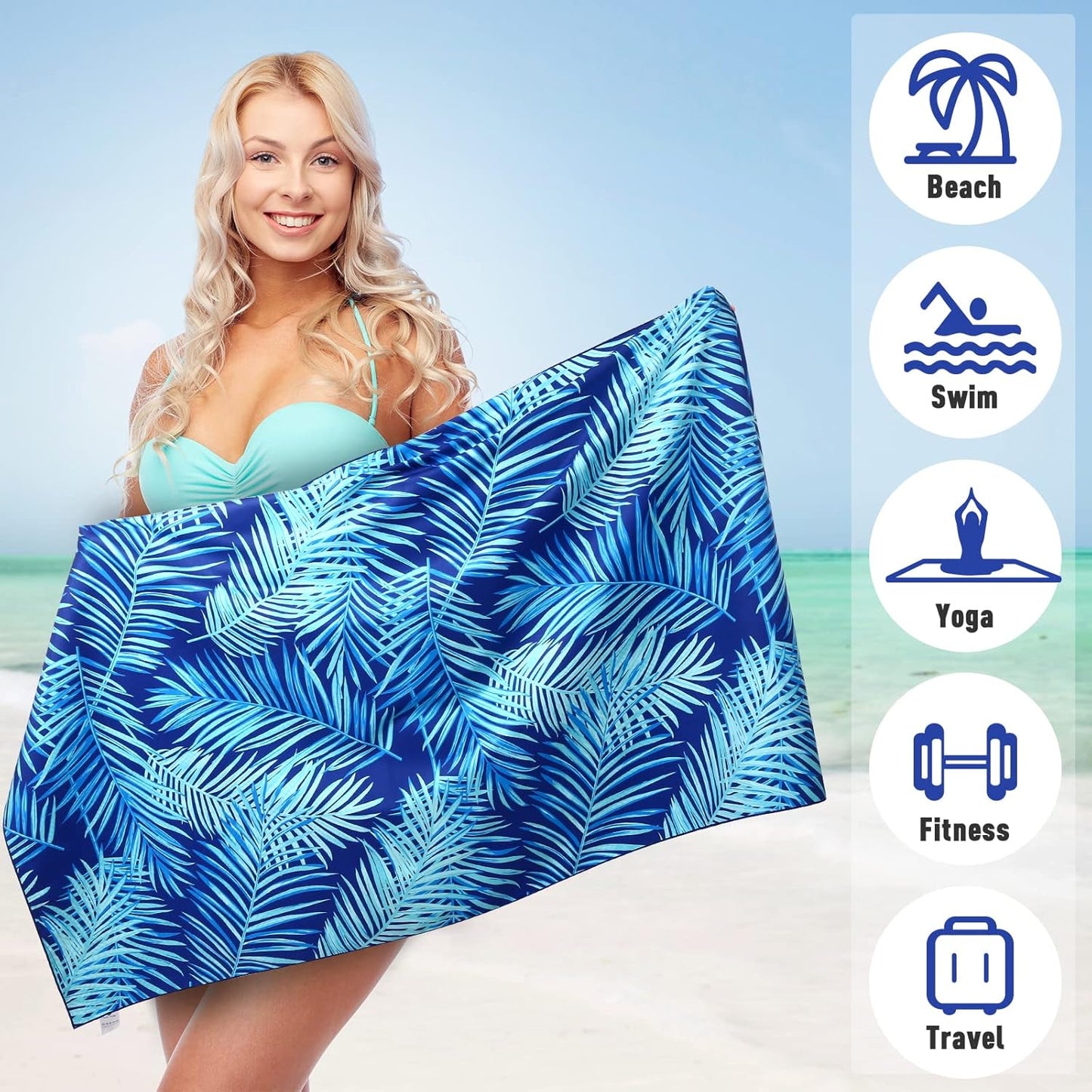 2 Pack Oversized Microfiber Pool Towel, 75'x 35', Sand-Free, Quick Drying, Super Absorbent