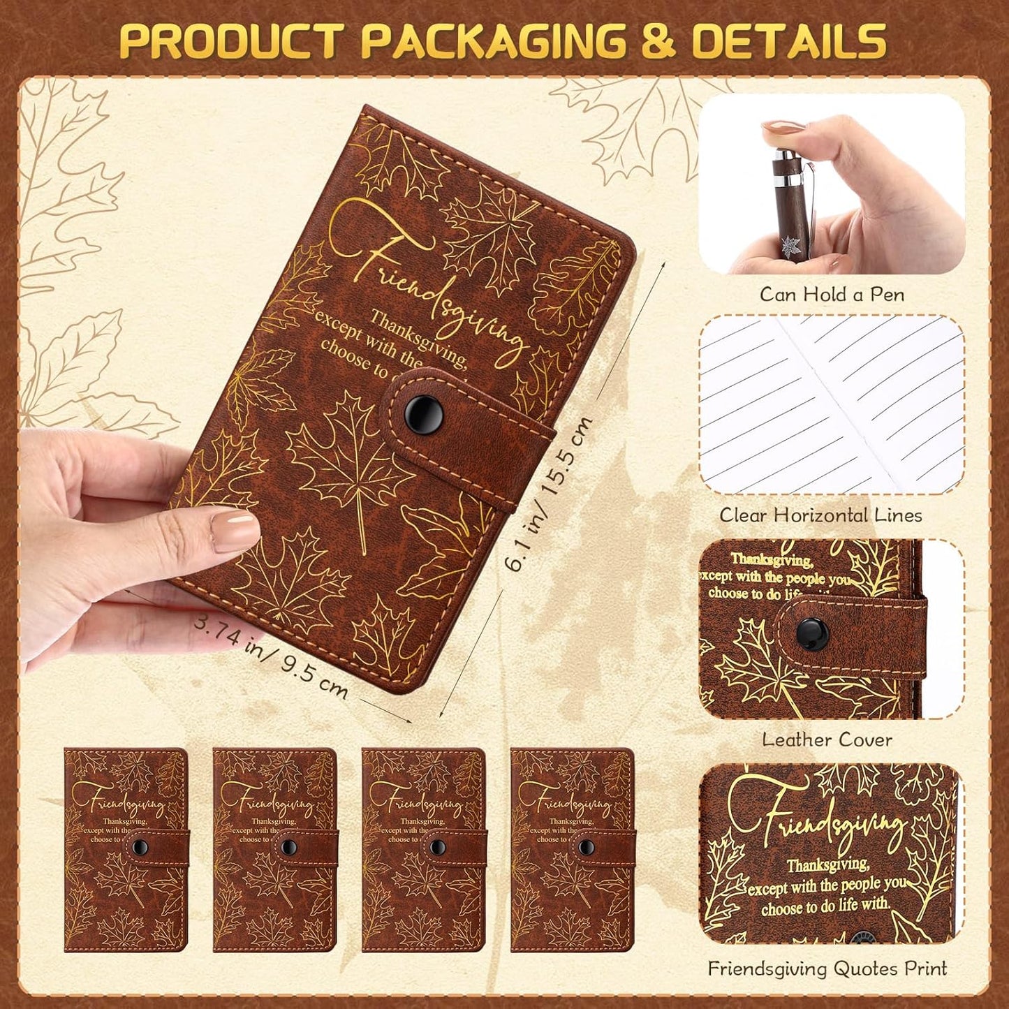 20 Sets/40 Pcs Friendsgiving Gift Bulk Thanksgiving Notebooks Maple Leaf A6 Leather Journals with Bamboo Pens Friendsgiving Party Favors Christmas Sisterhood Gift for Women Friends Bestie Sorority
