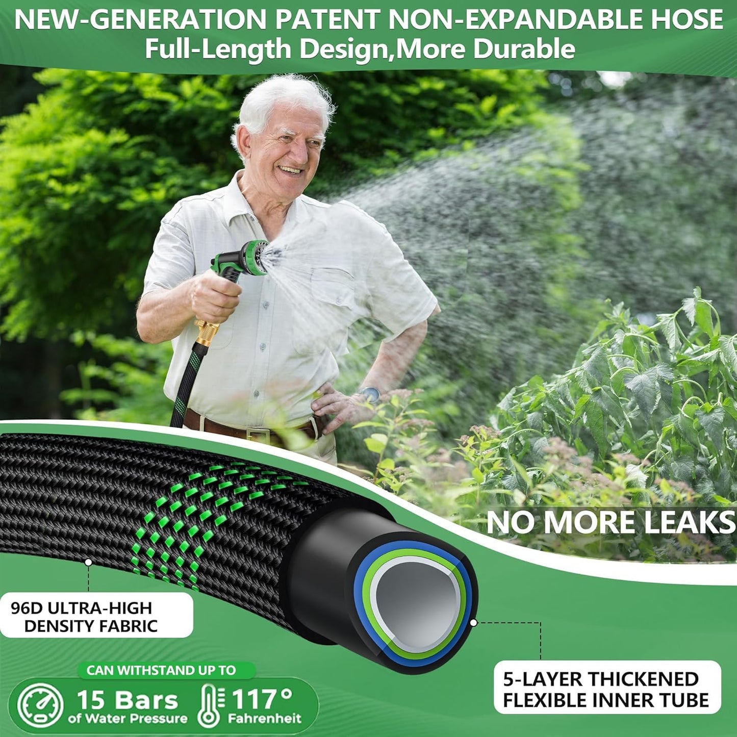 50 ft Garden Hose, Flexible Ultra Lightweight Durable Garden Hose, Kink-Free Water Hose with 10 Function Sprayer - Non-Shrinking Garden Hoses, Easy to Store,All-Weather, Car Washing Pipe Garden Hoses
