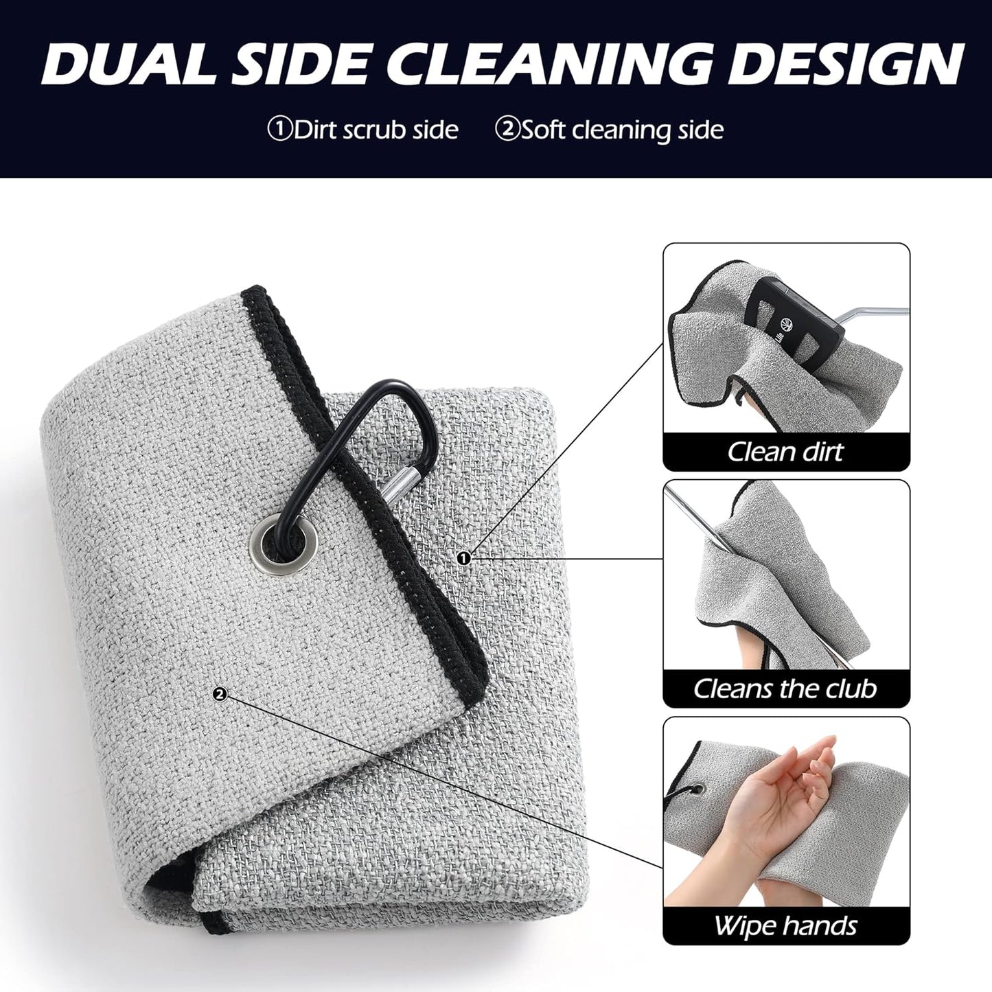 Mile High Life Tri-Fold Golf Towel, 2-in-1 Club & Ball Cleaner, Scratch-Free Scrubbing Side + Ultra-Soft Microfiber, Heavy-Duty Clip, Quick-Dry