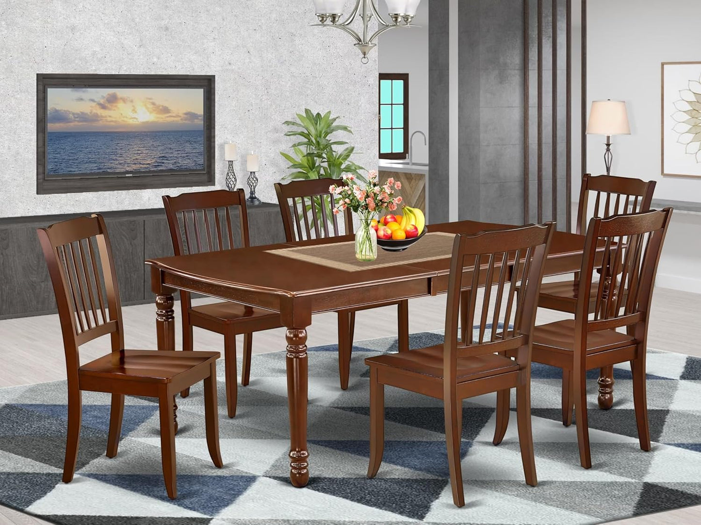 East West Furniture DODA7-MAH-W 7 Piece Kitchen Table & Chairs Set Consist of a Rectangle Dining Room Table with Butterfly Leaf and 6 Solid Wood Seat Chairs, 42x78 Inch, Mahogany