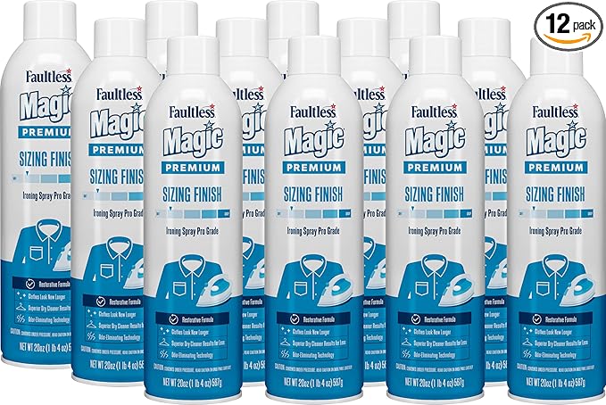 Magic Sizing Spray Light Body – No Flaking or Clogging! - Wrinkle Release Spray – 20oz Iron Spray for Clothes (Pack of 12) – Fresh Linen Scent Finishing Spray