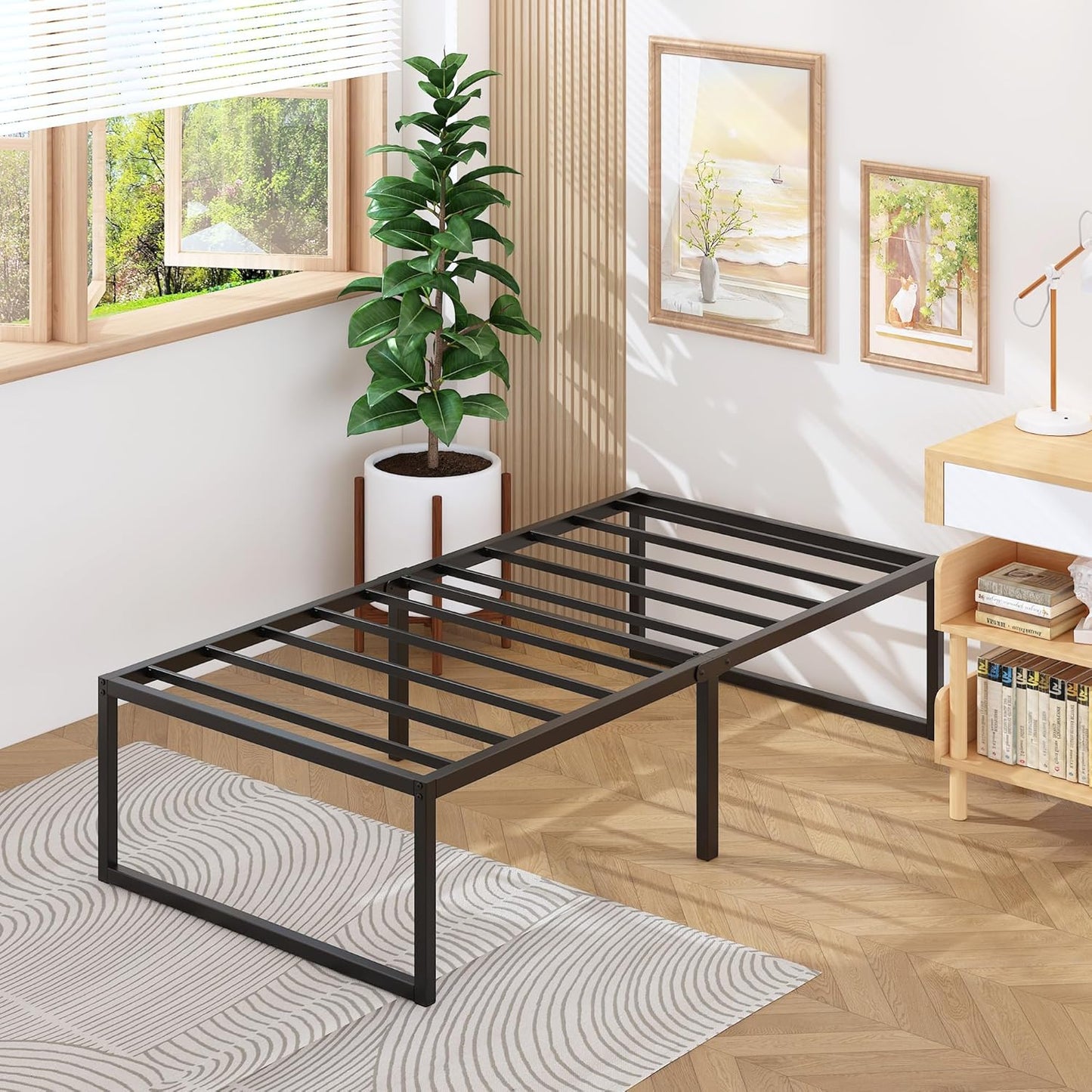 18 Inch Twin Bed Frames Heavy Duty Metal Twin Platform Bed Frame No Box Spring Needed, Noise Free, Easy Assembly, Black