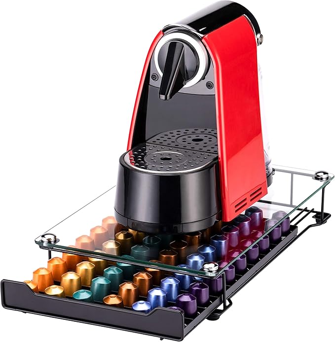 Rice rat Coffee Pod Storage Holder Capsules Originaline Drawer Organizer, Crystal Tempered Glass (60 pods)