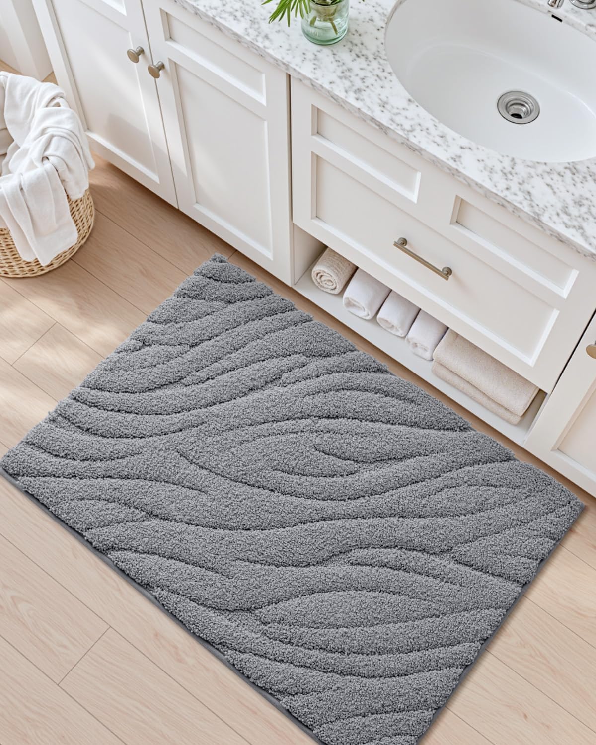DEXI Bathroom Rugs 17x30, Extra Soft Absorbent Bath Mat, Non Slip Bathmat for Bathroom Floor, Machine Washable Rugs for Shower Floor, Dark Grey