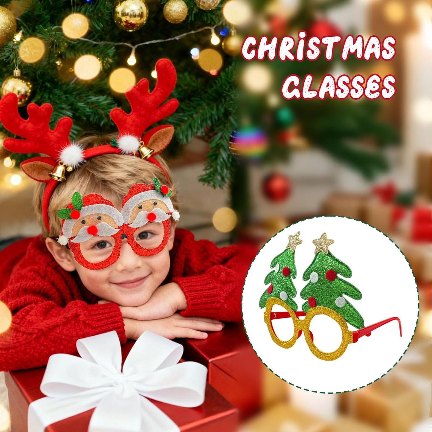 Christmas Glasses Frames 12Pcs, Hollow Design for Christmas Party Eyewear, Holiday Photo Booth Props Accessories