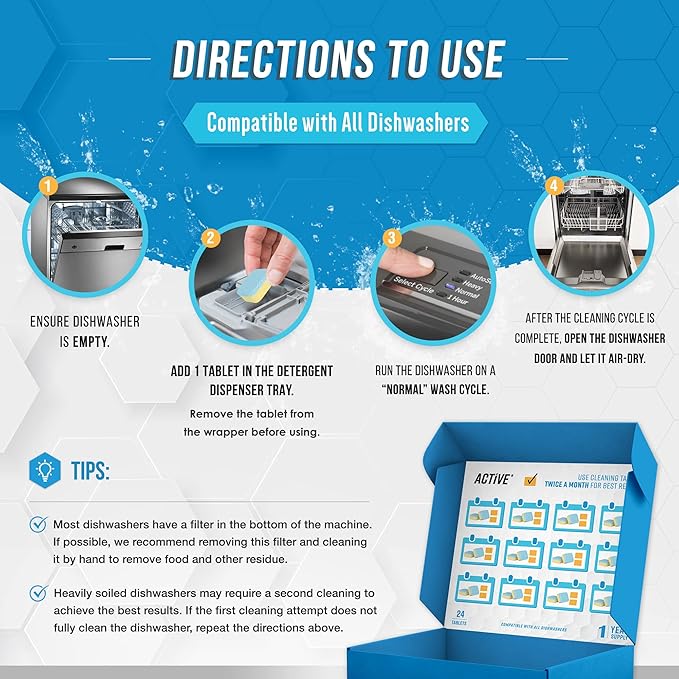 Washing Machine Dishwasher & Disposal Cleaning Tablets - Appliance Refresh Bundle Includes 12 Month Supply Cleaner Deodorizer, Washer Descaler, Disposer Freshener Deep 72