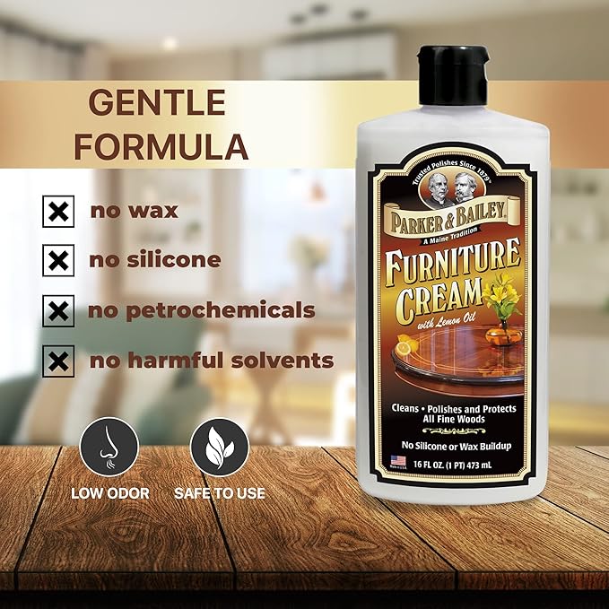 Parker & Bailey Furniture Cream, Floor & Furniture Cleaner, Quick Shine Restorer for Cabinets, Tables & Surfaces, 16 oz.