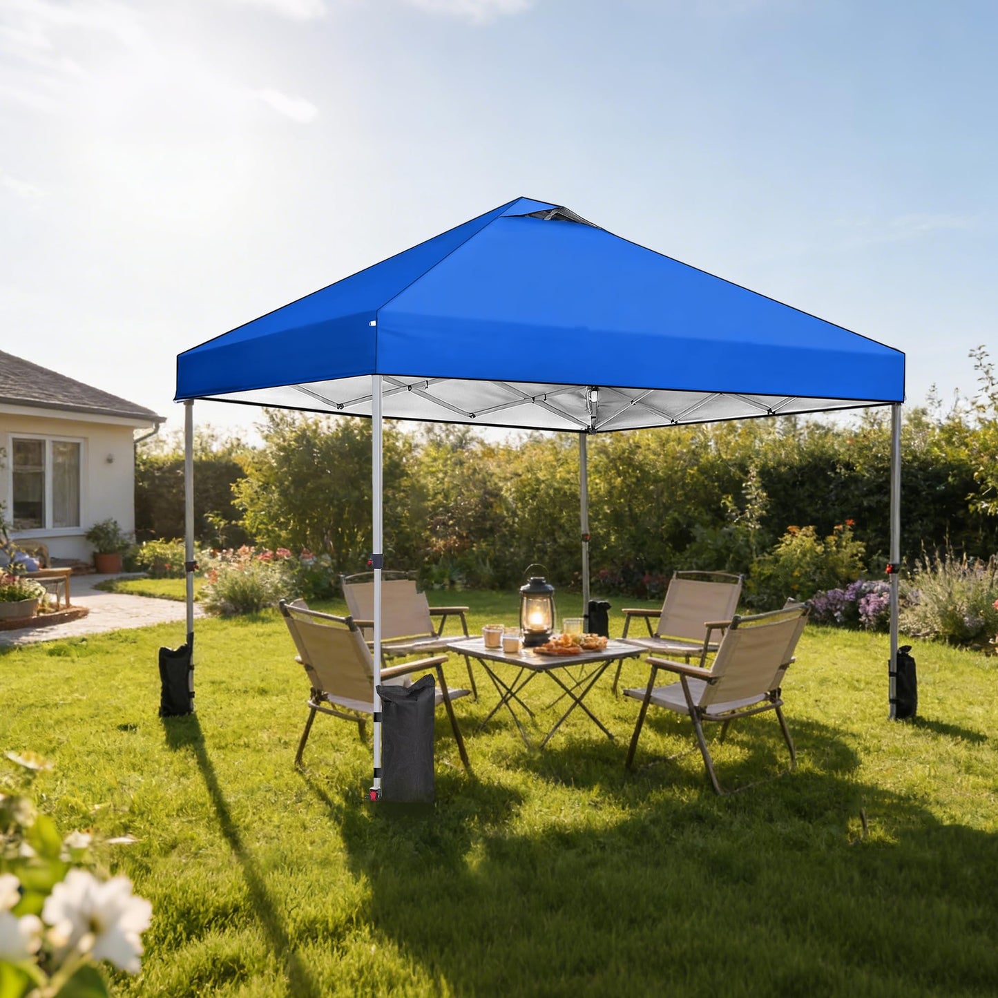 OLIXIS 10x10ft 1-Person Pop Up Canopy Tent, Heavy Duty One Push Setup Portable Outdoor Shelter for Beach Events Camping with Rolling Carry Bag, Navy Blue