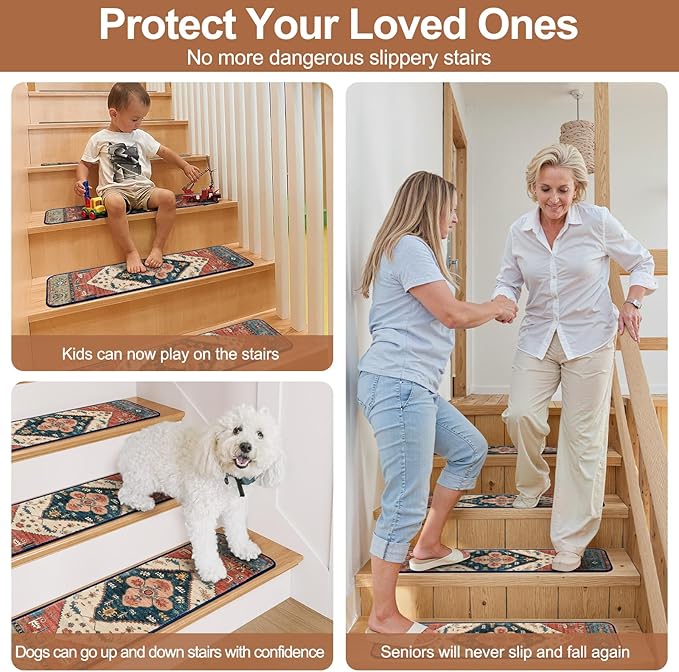 OJIA Non Slip Stair Treads Matching Mat for Wooden Steps, Square Capet Stair Treads Rubber Backing Stair Runner Anti-Slip Stair Landing Mat 31x31 inch