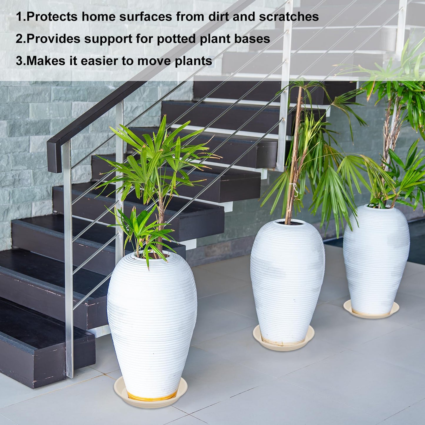 HARFINGTON 2pcs Plastic Plant Saucer 9.5" Round Drip Trays Flower Pot Saucers Flower Base Bottom Drainage Tray for Indoors Outdoors Planters, Pearl White