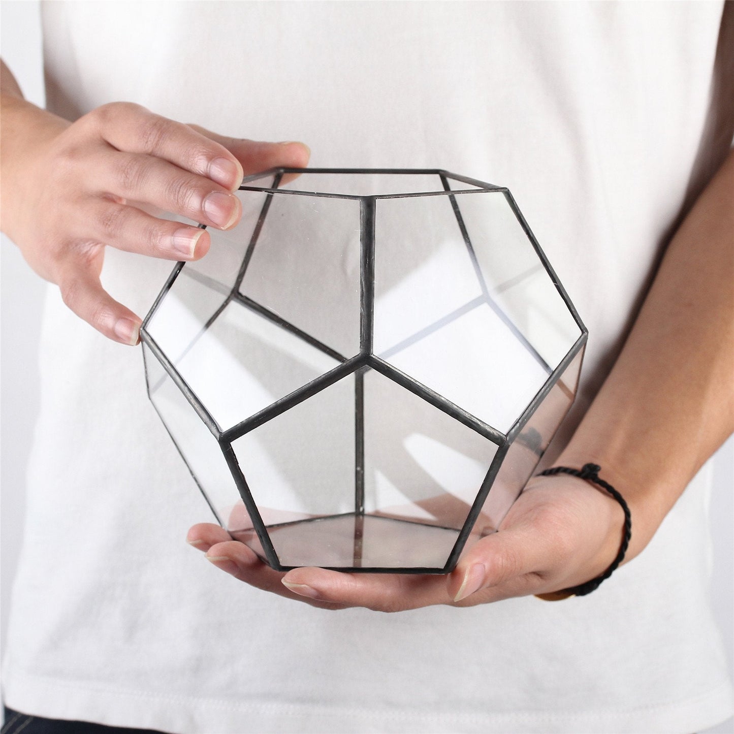 NCYP Small No Door Terrarium Planter - 6.8" x 6.8" x 5.9" Open Geometric Glass Terrarium Pot for Mini Succulents, Small Cactus - Home Tabletop Miniature Decor, Black (No Plants)