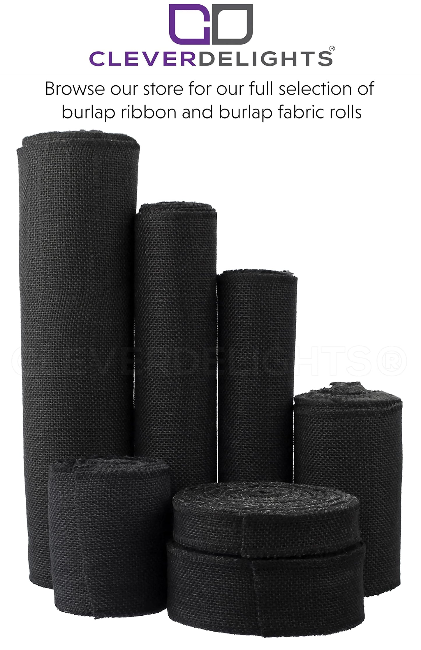 CleverDelights 4" Black Burlap Ribbon - Finished Edge - 10 Yards - Jute Burlap Fabric