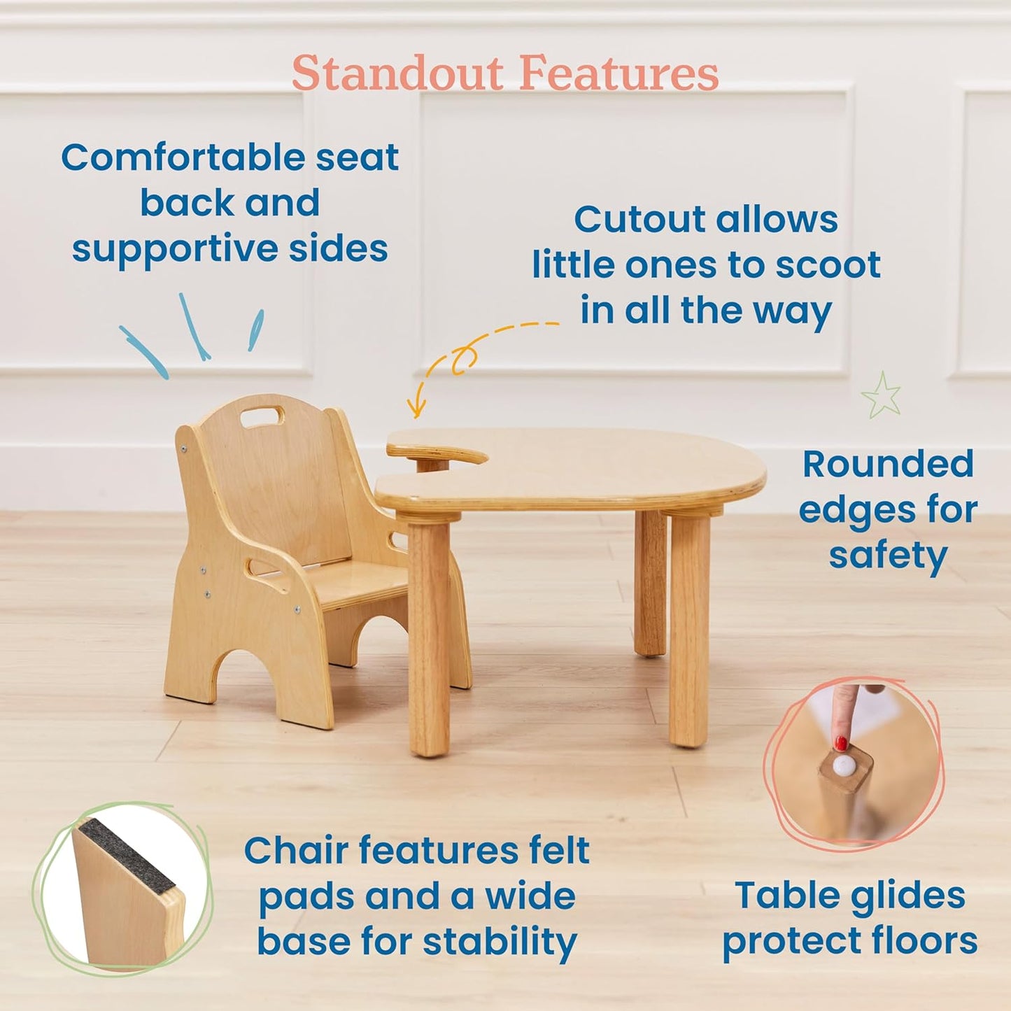 ECR4Kids Little Learner Table and Chair Set, Kids Furniture, Natural