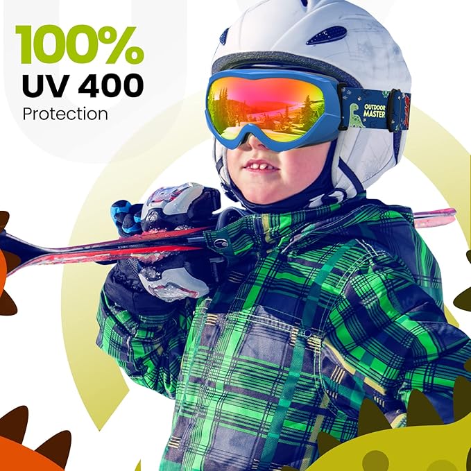 OutdoorMaster Kids Ski Goggles - Helmet Compatible Snow Goggles for Boys & Girls with 100% UV Protection