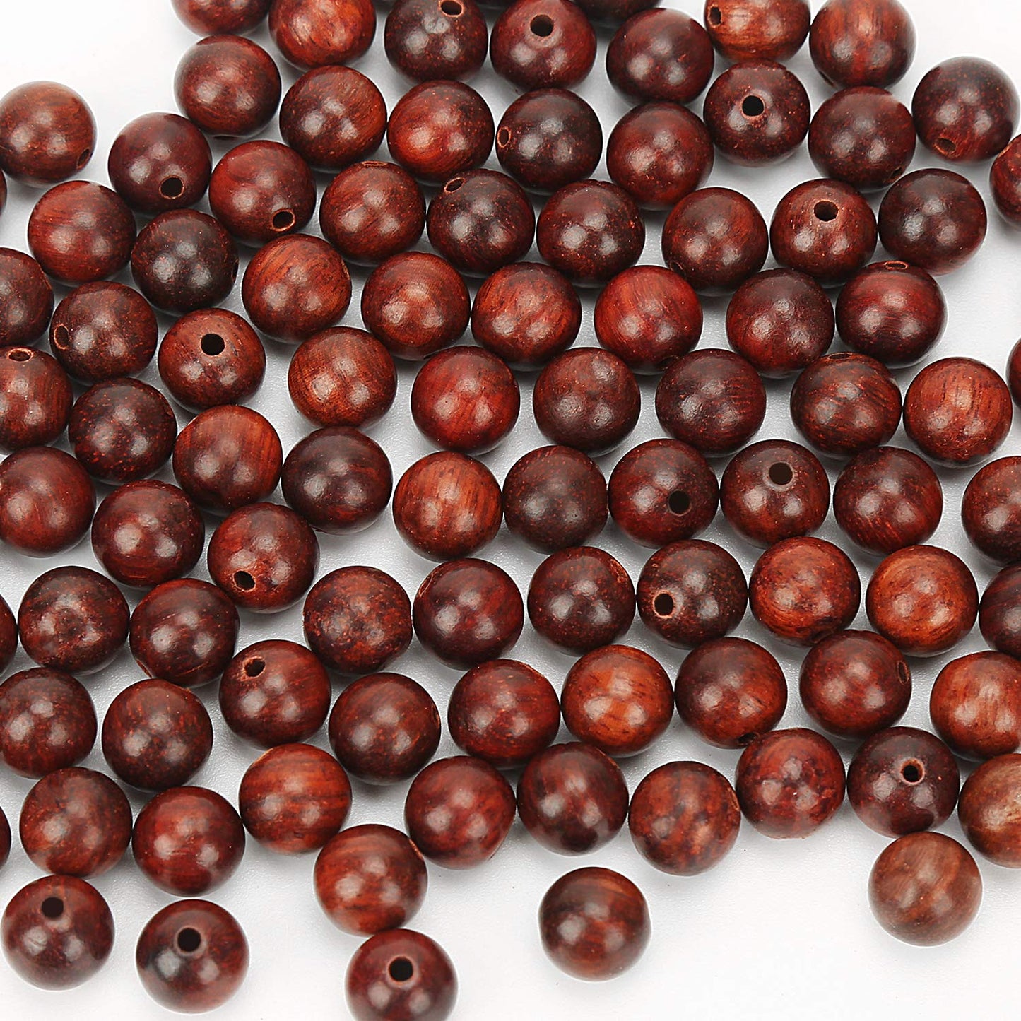 Prometis 200pcs 8mm Natural Sandalwood Round Beads Gorgeous Craft Handmade Polished Spacer Mala Pray Beads with Elastic Cord for Bracelets DIY Rosary Tasbih Jewelry Making