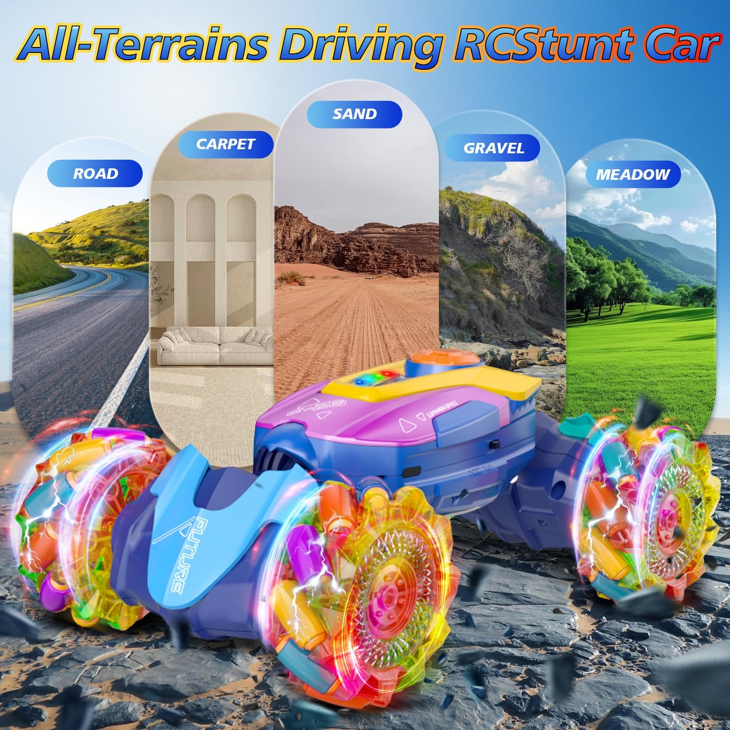 Gesture Sensing Remote Control Stunt Car - Boys Toys Age 6-8-12, 4WD Hand Controlled RC Twist Car with Light & Music, Cool Birthday Presents and Ideas Gifts for Boys Kids Age 7 9 10 11 12 Years Old