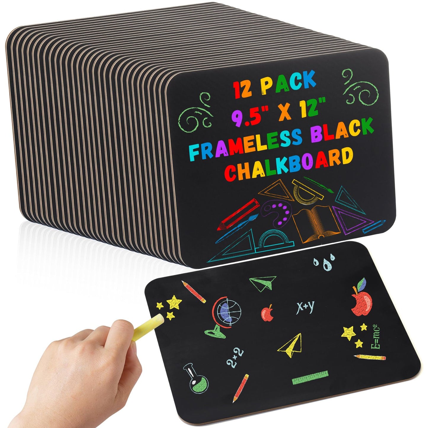 Humyoun 12 Pcs Chalk Board for Kids Bulk 9.5" x 12" Double-Sided Wooden Frameless Chalkboard Sign Blackboard for Kids Student School Classroom Home Office Restaurant Birthday Party Favors
