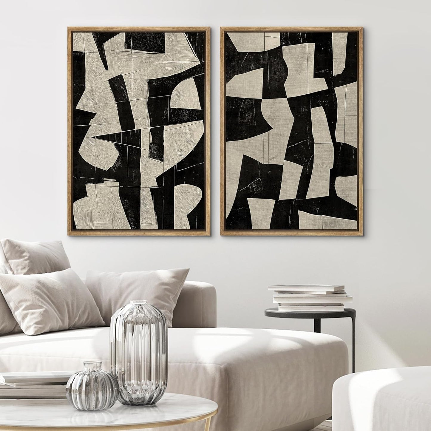 SIGNWIN Framed Canvas Print Wall Art Geometric Abstract Warm Tones with Gold Accent Illustrations Modern Art Decorative Contemporary for Living Room, Bedroom, Office - 16"x24"x2 Natural