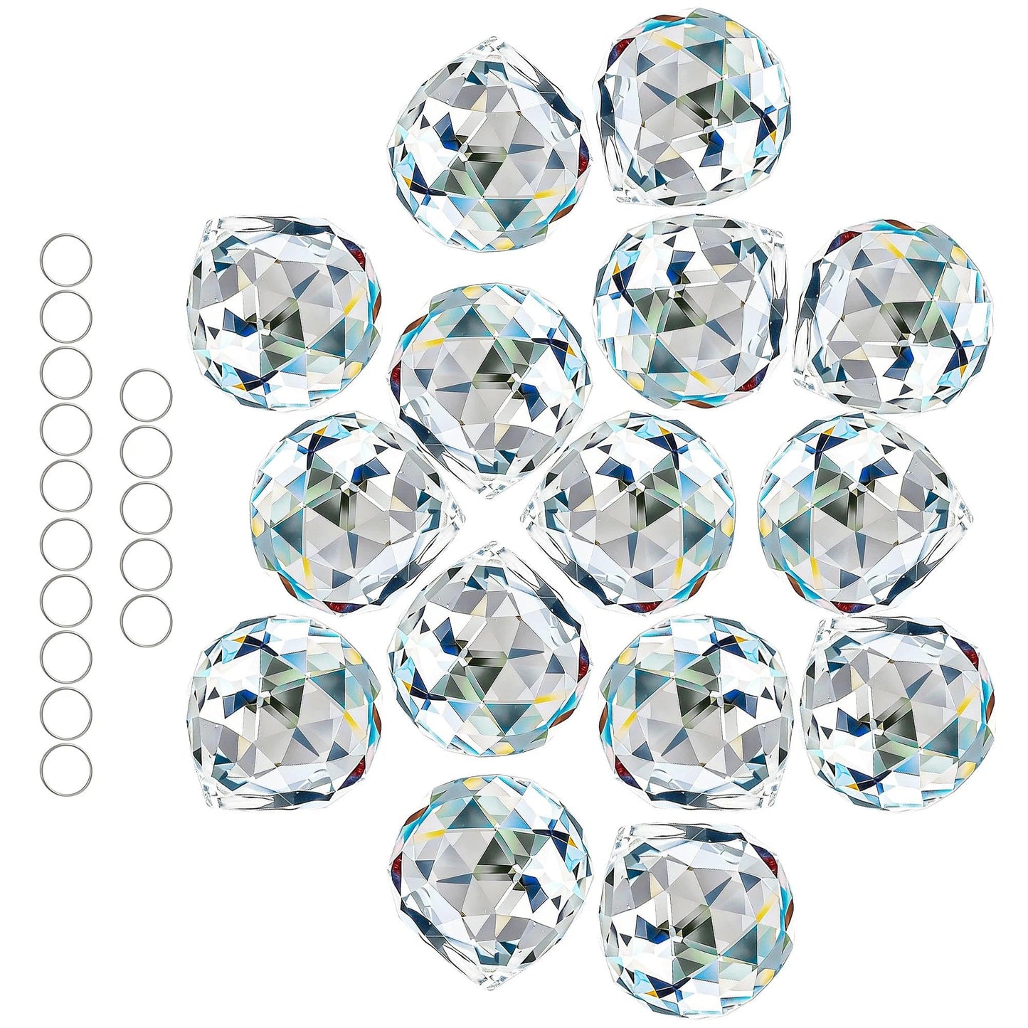 HDCRYSTALGIFTS 15pcs 30mm Clear Crystal Ball Prism Suncatcher for Window Hanging Rainbow Maker Sun Catchers Indoor Windows Chandelier Crystals Prisms Home Garden Wedding Party Decor Gift