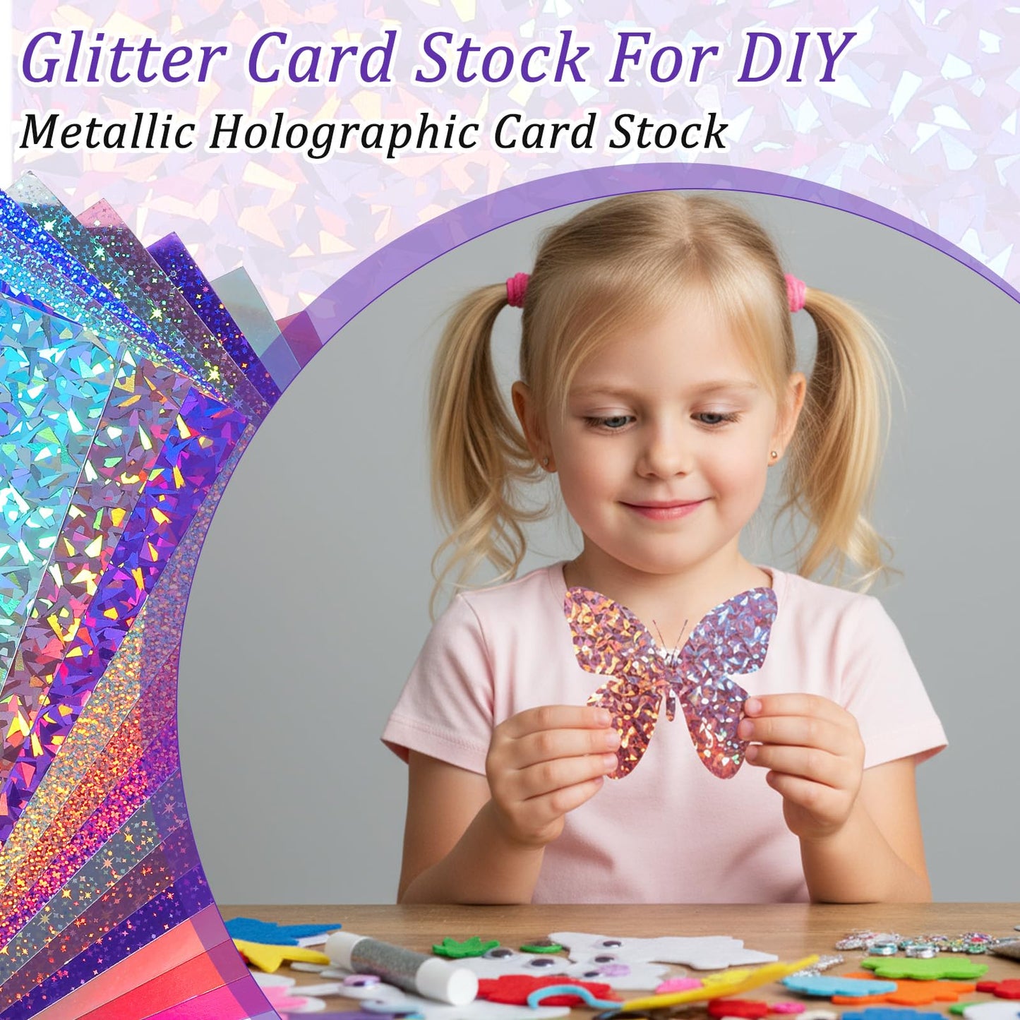 120 Sheets Metallic Holographic Card Stock Shiny Glitter Cardstock Iridescent Mirror Paper 8.3 x 11.6'' 250 GSM Thick Mixed Color Foil Paper for Scrapbook Letter Poster Craft (Colorful)