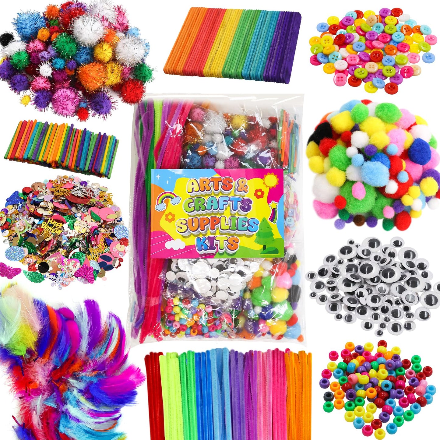Treasure Cove Arts and Crafts Supplies for Kids Craft Supplies Materials Kit DIY School Craft Kit Toddler Art Set Activity Materials for Preschool Kindergarten Crafting Project Art Activity 1850Pcs