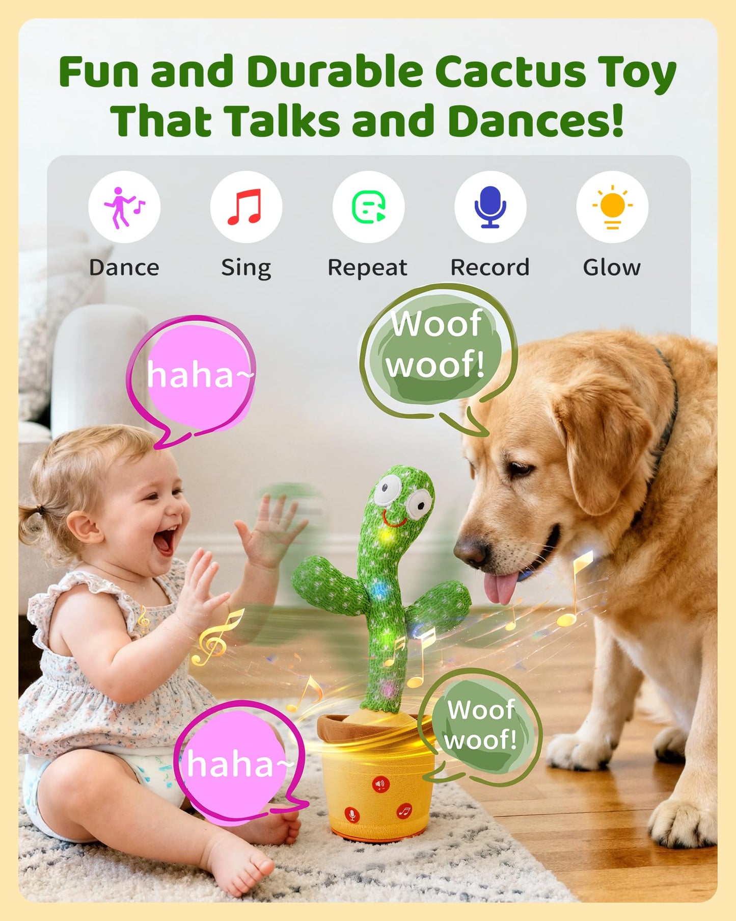 Dancing Talking Cactus Baby Toys 0-6 3-6 6-12 12-18 Months, Toddler Boys Girls Gifts for 2 3 4 5 6 7 8 9 10 Month Old Baby Toy Singing Mimicking Recording Repeating What You Say with 120 English Songs