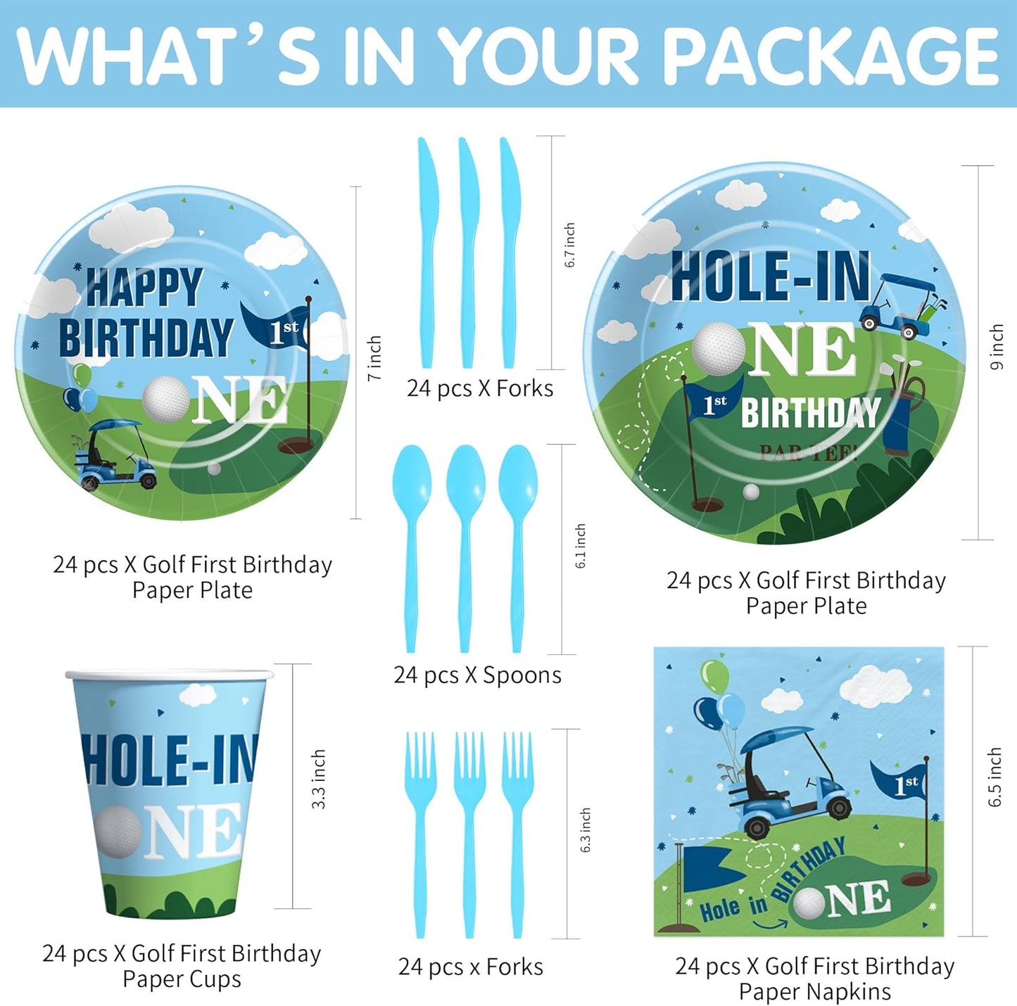 Xigejob Golf First Birthday Plates And Napkins Party Supplies - Golf Hole In One Birthday Decorations Tableware, Paper Plate, Cup, Napkin, Cutlery, Kids 1st Table Decorations | Serve 24