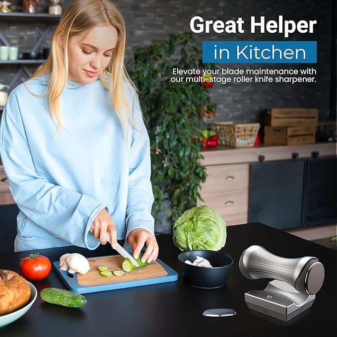 ARZEN Professional Rolling Magnetic Knife Sharpener with Anti Cut Gloves – 4 Diamond & Ceramic Discs Multi Angle Kitchen Sharpening Tool for Knives – Efficient & Precision Edge Restoration