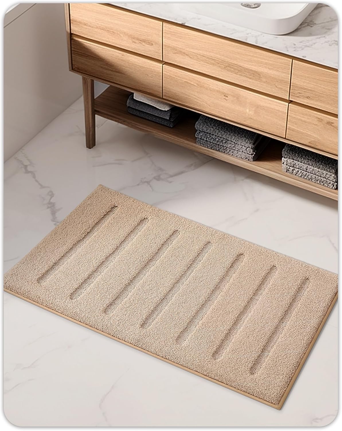 Color&Geometry Ultra Soft Plush Bathroom Rugs Non Slip Washable Bath Mat with Rubber Backing, Fluffy Absorbent Machine Carpet for Bathroom Floor, Tub and Shower, 24"x36", Khaki