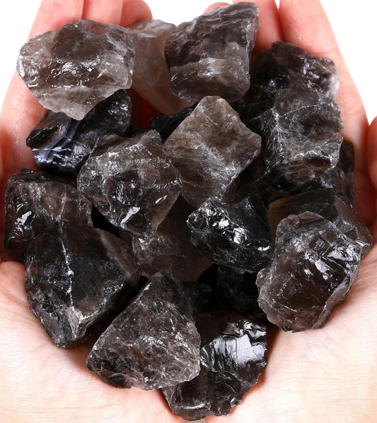 QINJIEJIE Smoky Quartz Crystals Raw Stones Natural Rough Gemstones Rocks Bulk Large 0.8-1.2" Healing Gems Reiki Fountain Rock for Tumbling Cabbing Polishing Wire Wrapping Wicca Decor 0.9 lbs