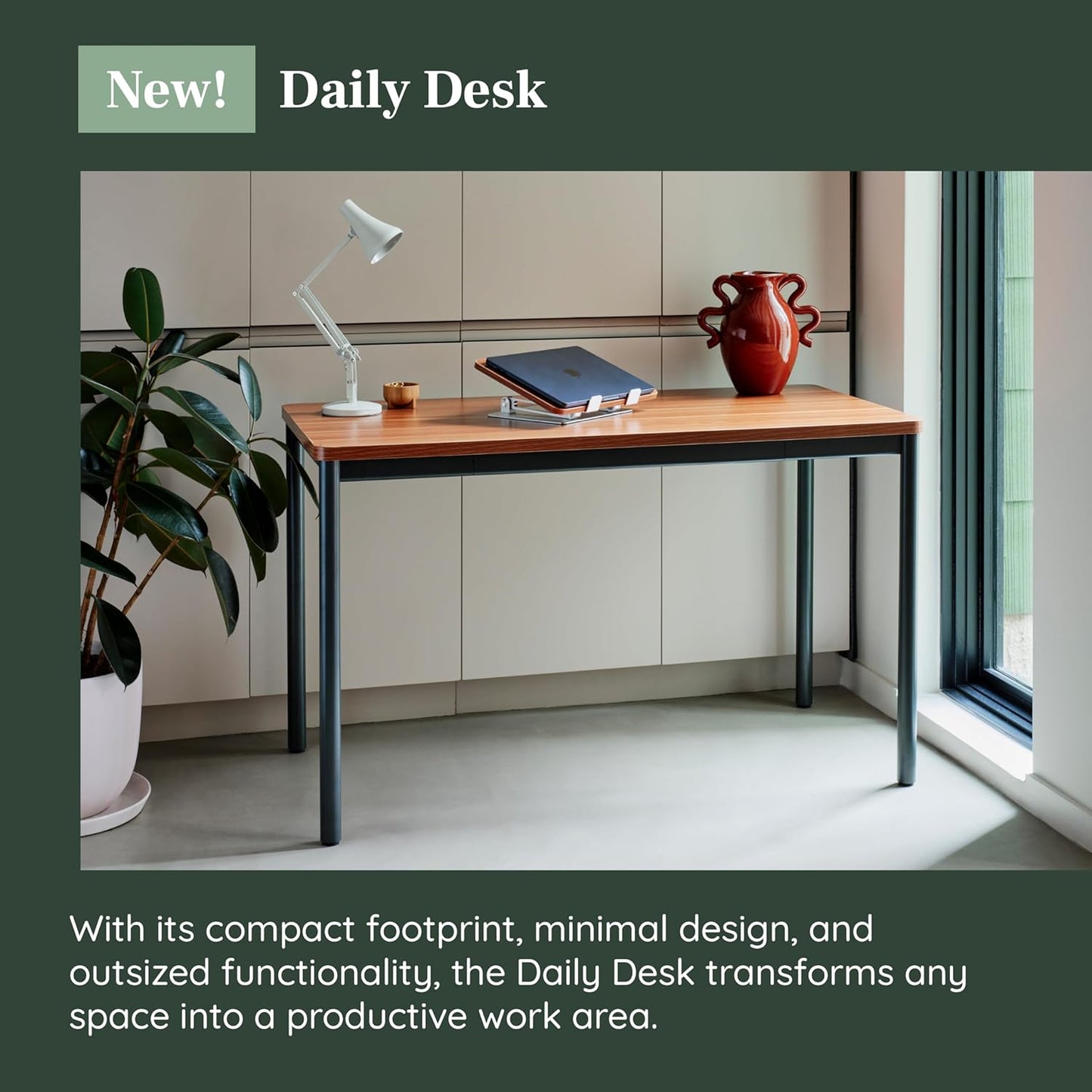 Branch Daily Desk - Functional at Home Office Desk with Effortless Assembly, Timeless Design, Rounded Corners, and Built-in Cable Notch - 36” W x 28.5” H x 24” D - Charcoal Work Table