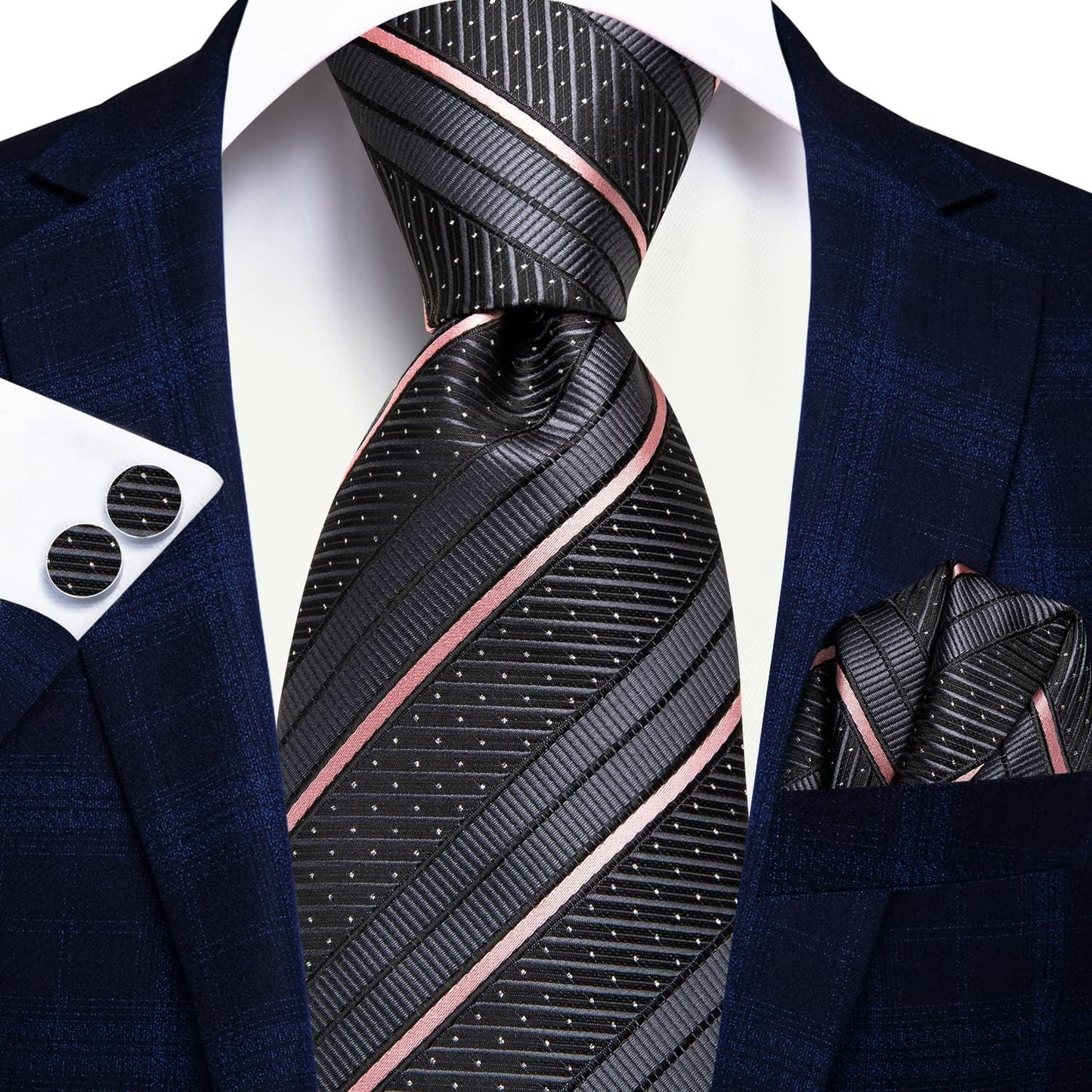 Hi-Tie Men 63inches Tie Set Extra Long Necktie Paisley Tie Pocket Suqare Cufflinks Big and Tall Men Tie