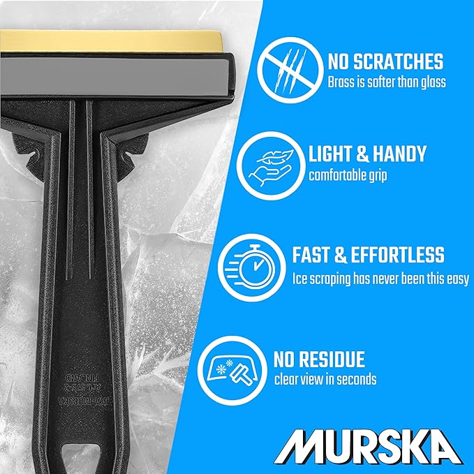 Car Ice Scraper Brass Blade - Fast, Effortless, efficient & Easy - Brass Ice Scrapers for Car Windshield Ice Scraper - Brass Ice Scraper for Car - Original Murska from Europe - Winter A054 Black Gray