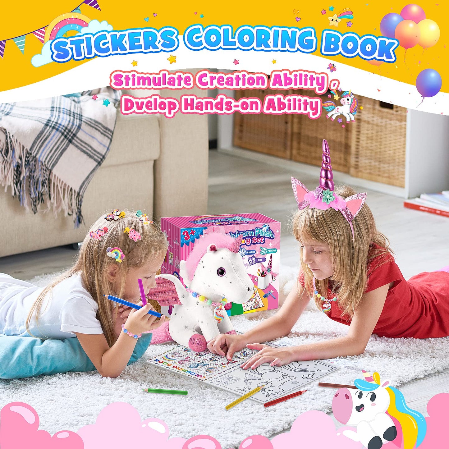 21-Piece Unicorn Gift Set for Girls Ages 3-8 | Soft Plush Stuffed Animals & Dress-Up Accessories Bundle | Idea Birthday Gifts, Christmas Presents, Party Favor for Kids Toddler Girls