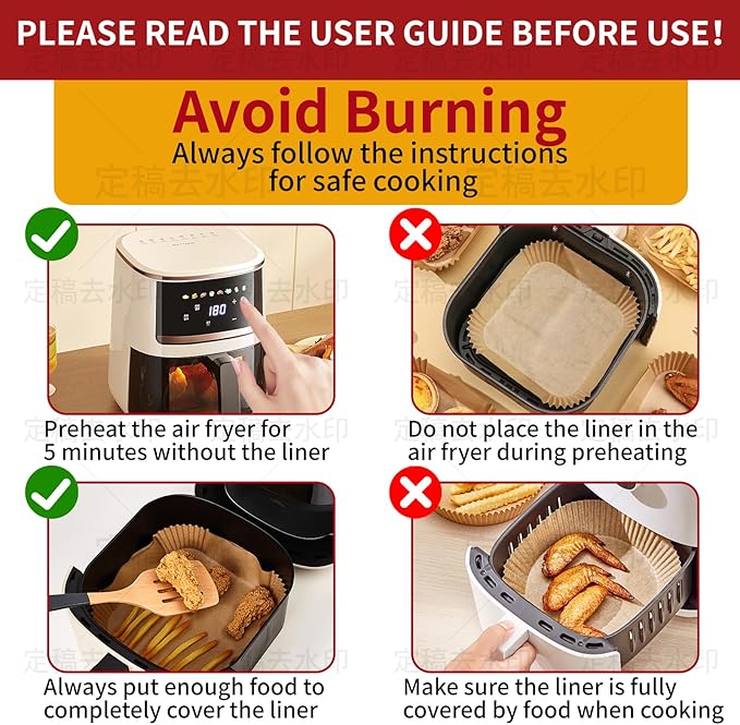 40GSM Air Fryer Paper Liners, 125Pcs 8 inch Disposable Parchment Paper for 5-8 qt Basket Air Fryer, Non-Stick Oil-Proof Heat Resistant Food Grade for Cooking, Roasting & Frying, Square 8"