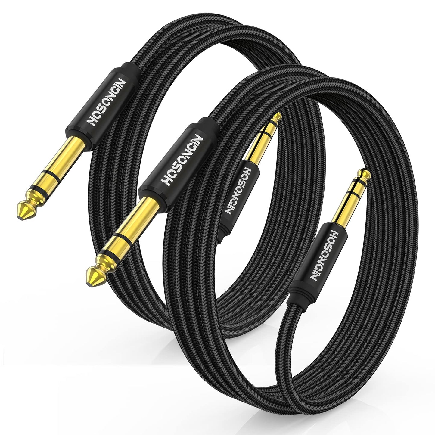 HOSONGIN 1/4 Inch TRS Instrument Cable 6.6ft 2-Pack [Nylon Braided Shielded], 1/4 Inch to 1/4 inch TRS Male to Male Plug Stereo