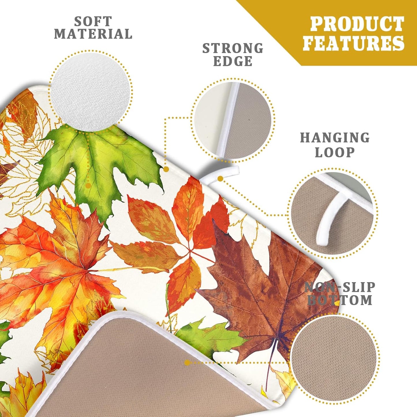 Fall Leaf Dish Drying Mat for Kitchen Counter 16x18 Inch Autumn Harvest Thanksgiving Maple Leaves Absorbent Reversible Microfiber Dish Drainer Rack Mats Countertops Protector Mat