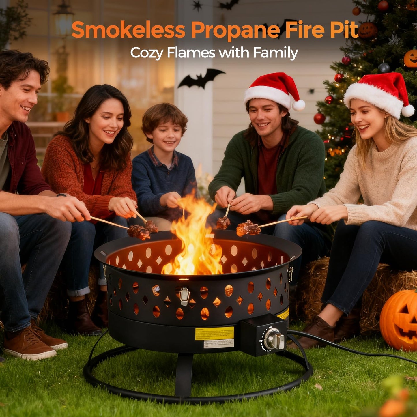 Verdeluxe 22 Inch Portable Propane Fire Pit,Gas Fire Pit for Outside with Lid & Handle, Smokeless Gas Firepit Bowl with Lava Rocks,Outdoor Propane Firepits for Camping,Patio,Yard,Bonfire.(Black)