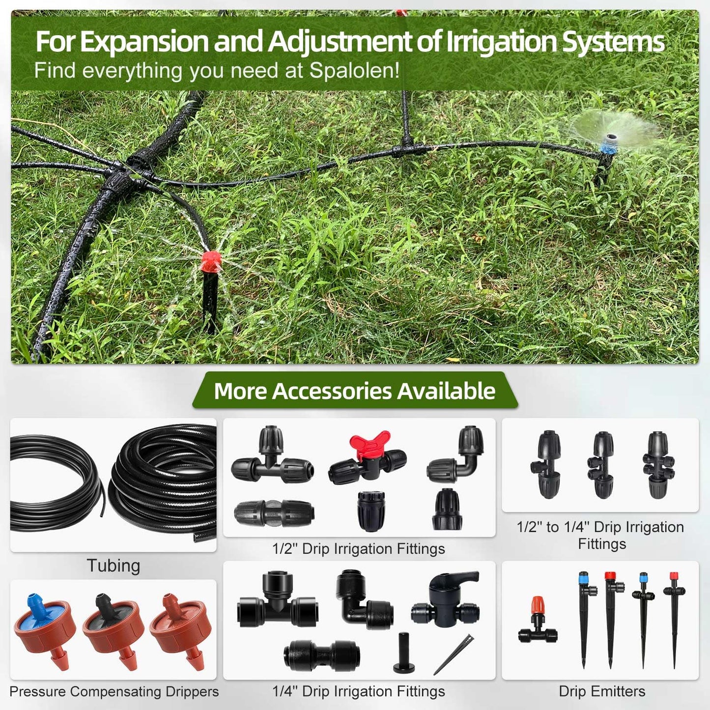 10PCS Push-to-Connect Drip Irrigation Emitters for 1/4 inch Irrigation Tubing, Two-Way Connection Adjustable Drip Emitter Sprayer with Stake, Irrigation Dripper Sprinklers for Drip Irrigation System