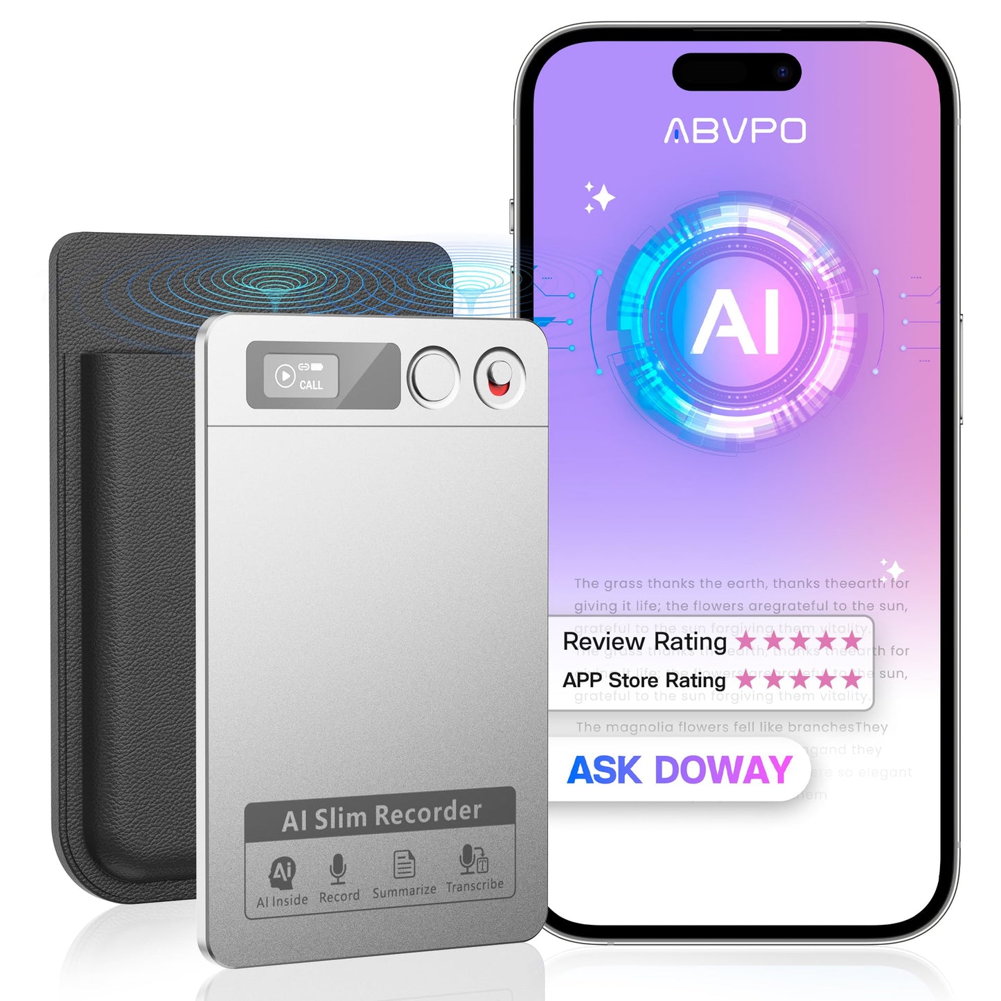 AI Voice Recorder, Note Voice Recorder - Transcribe & Summarize, AI Noise Cancellation Technology, Supports 118 Languages, 64GB