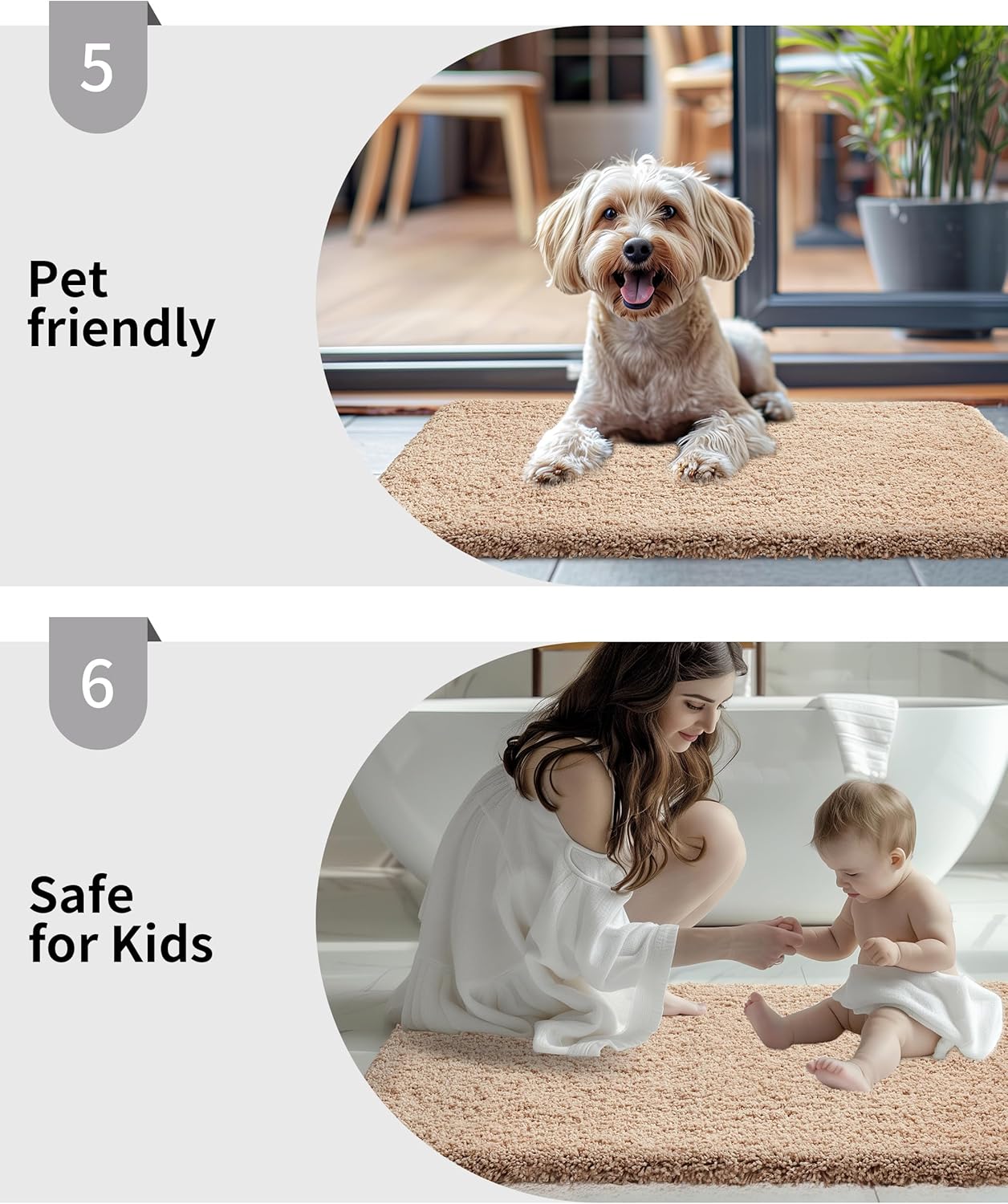 Beige Bathroom Rug 20x32 Non Slip Fluffy Bath Mat for Bathroom Floor Washable Plush Luxury Bath Rug for Tub Soft Shaggy Absorbent Shower Sink Mat