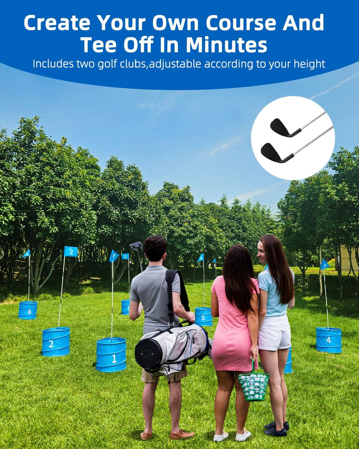 Golf Game with 2 Clubs Right Handed,Practice Golf with 9 Buckets, Outdoor Golf Gift and Adults,Holes Golf Outdoor Game for Lawn,Yard,Camping,Park